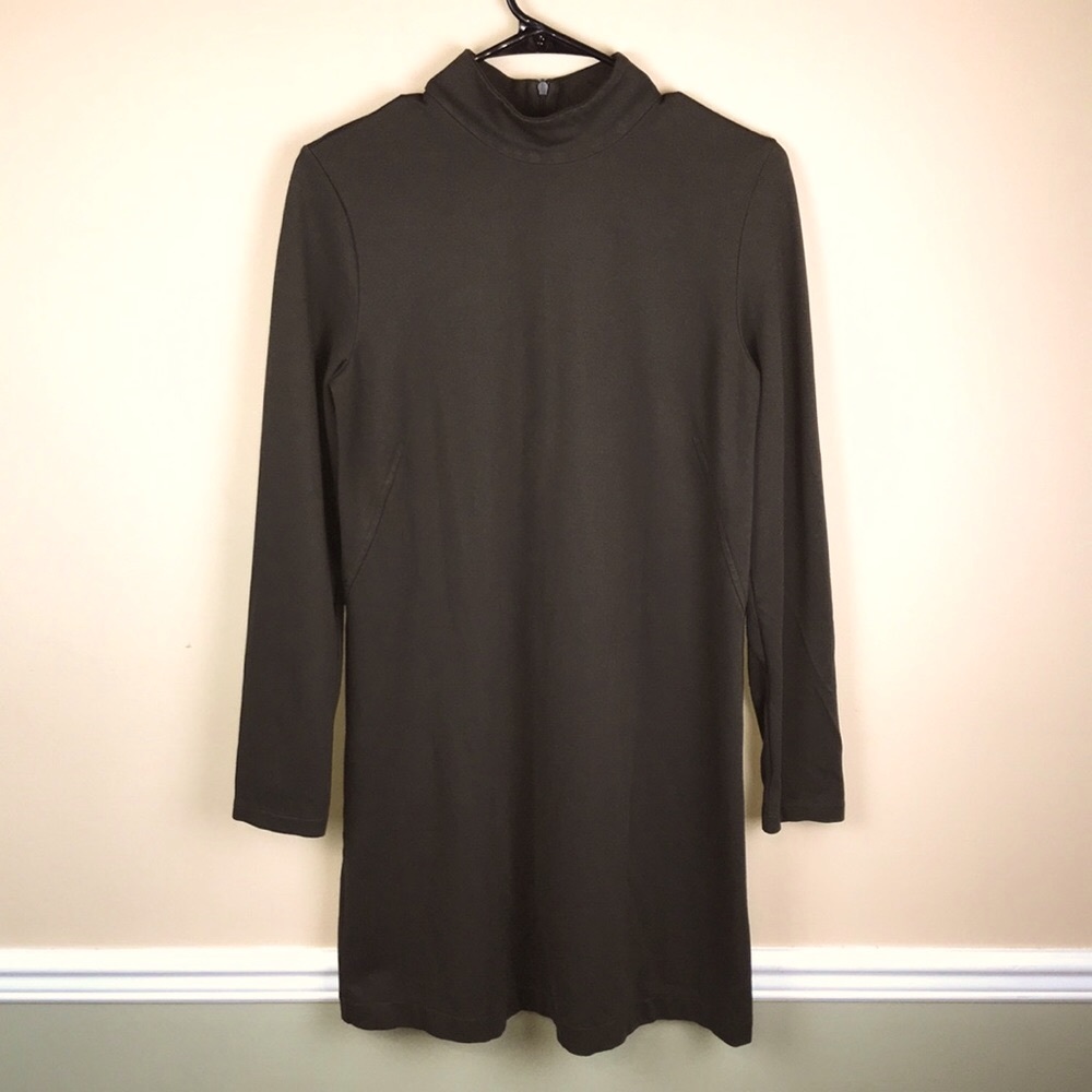 Zara Olive Green Long Sleeve Mock Neck Dress